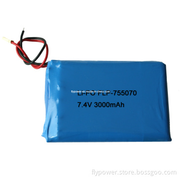 7.4V 3000mAh Lithium Ion Polymer Battery Pack (2S1P of FLP-755070)